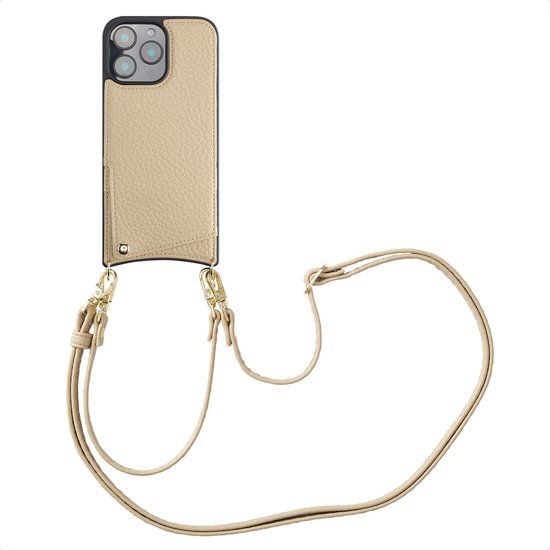Selencia Hoesje - Geschikt voor Apple iPhone 16 Pro Max - Backcover met koord en pashouder - Beige