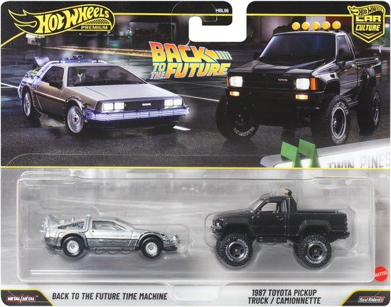 Hot Wheels Premium Car Culture Set van 2 - Back To The Future Time Machine & 1987 Toyota Pickup/Camionnette