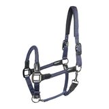 Imperial Riding IRHLaura Licol en nylon robuste avec lanières en cuir PU et ferrures métalliques élégantes, réglable et confortable pour une utilisation quotidienne dans l'écurie, bleu marine, cob