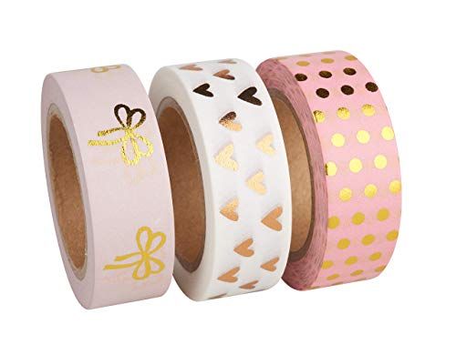 RAYHER Washi Tape Set - 3 Rolls x 10m - 15mm - Rosé/Goud/Wit Patroon