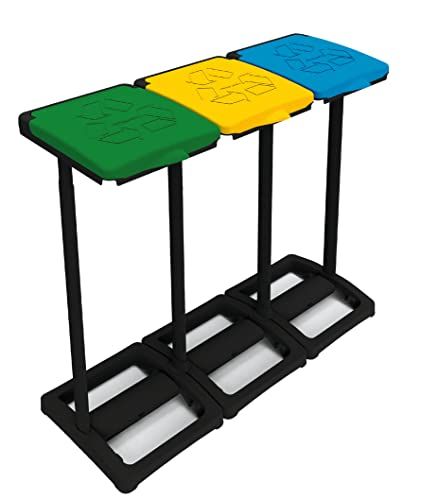 Mongardi Mr.b Tris Zakhouder voor afvalscheiding, grijs zwart, deksel geel blauw groen, uniek