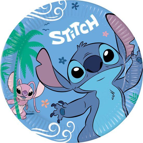 Top1Toys Procos Stitch papieren borden - 8 stuks - 23 cm - Blauw