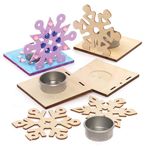 Baker Ross FE890 Sneeuwvlok houten theelicht set - Pak van 4