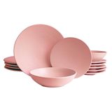 ECHTWERK Blanka 12-delig vintage eetservies voor 4 personen Elegant natuurlijk design met aardewerk structuur met 4 dinerborden, 4 dessertborden, 4 soepborden, roze