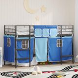 vidaXL Stapelbed voor kinderen met gordijnen Zwart en blauw 90 x 190 cm