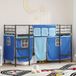 vidaXL Stapelbed voor kinderen met gordijnen Zwart en blauw 90 x 190 cm