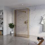 FortiFura Galeria Vrijstaande Inloopdouche - 110x200cm - Rookglas - Antikalk - 8mm Veiligheidsglas - 2 Zijwanden - 40cm - Wandsteunen en Hoekprofielen - PVD - Geborsteld Messing (Goud)
