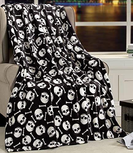Elegant Comfort Lichtgewicht deken - Halloween thema, zacht, gezellig en pluche - gooi dekens, perfect om te loungen dit griezelige seizoen, 50 x 60 inch, schedel en botten, deken