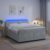 vidaXL Boxspringbed met matras en LED Lichtgrijs 180 x 200 cm fluweel