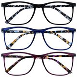 Opulize Arc 3 Stuks Groot Leesbril Zwart Blauw Purper Patroon Mannen Vrouwen RRR66-135 +2,50