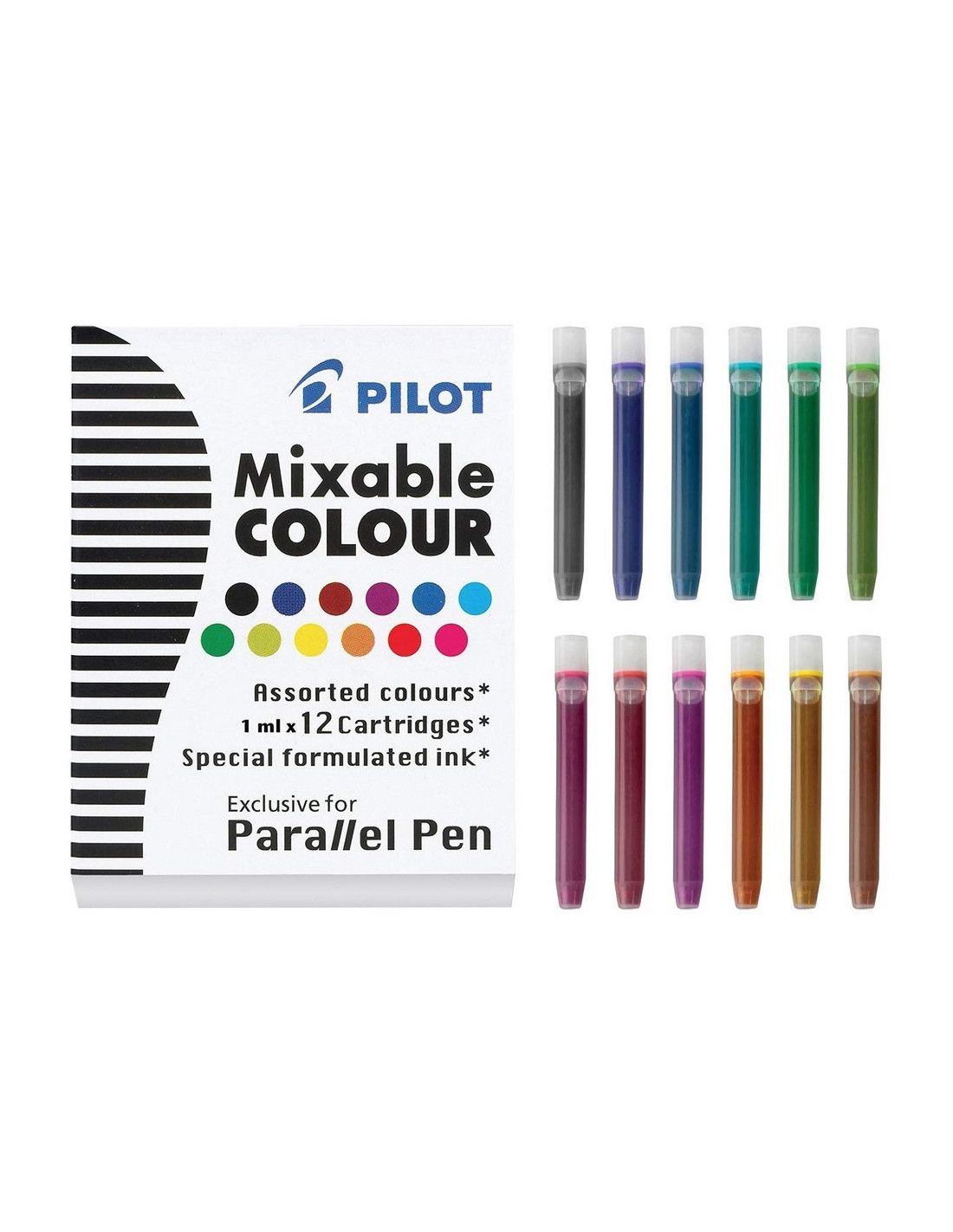 Pilot Parallel Pen Cartridges - 12 Colors - Compatible with Pilot Parallel Pen
