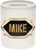 Bellatio Decorations Shoppartners Bv Spaarpot met voornaam Mike - wit - met goud/zwart embleem - 8 x 9 cm - keramiek - met afsluitdop - cadeau verjaardag
