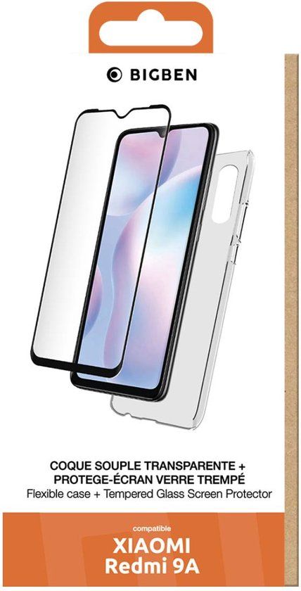 Bigben Connected, Hoesje geschikt voor Xiaomi Redmi 9A - Set met Tempered Glass, Transparant