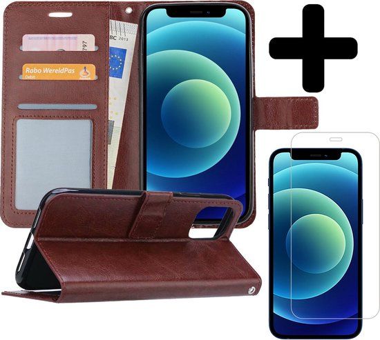 BTH iPhone 12 Pro Max Book Case - Brown - with Screen Protector - Wallet Case