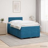 vidaXL Boxspringbed met matras en blauwe LED-verlichting, 120 x 200 cm, fluweel