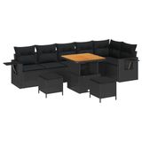 vidaXL Tuinbank Set 9-delig Zwart Polyrattan