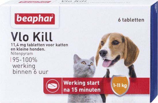 Beaphar Vlo Kill - Kleine Hond/Kat - Tot 11 Kg - 6 Tabletten