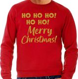 Bellatio Decorations Foute Kersttrui/sweater voor heren - hohoho Merry Christmas - rood - glitter goud S