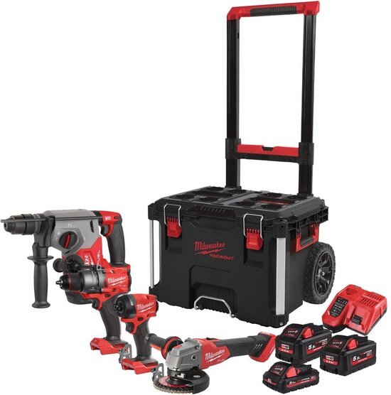 Milwaukee M18 FPP4E-555T Powerpack 4-delig 18V 3.0 / 5.5Ah in Packout™ Trolly - 4933492530