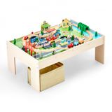 VEVOR Table Circuit Train Bois, 84 PCS, avec Rail de Train, Bac Rangement Pliable, Table d'Activités 3 en 1 Double Face pour Jouer, Dessiner, Lire, Manger, Jouets Créatifs pour Enfants 3 Ans et Plus