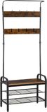 HOMCOM Garderobenständer Metall MDF-Platte Klasse E1 72 x 34 x 185 cm Schwarz + Natur
