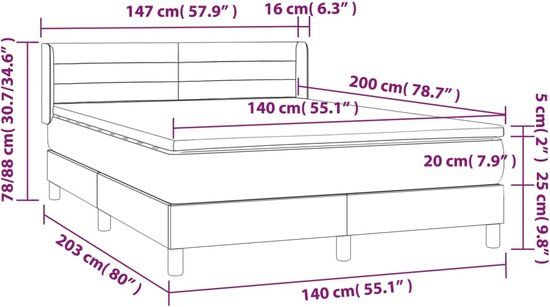 vidaXL Boxspring met matras stof lichtgrijs 140x200 cm