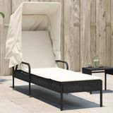 Prolenta Maison Exclusive - Zonnebed met dak, zwart, van polyrotan