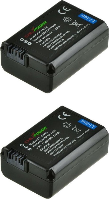 ChiliPower NP-FW50 accu voor Sony - 1100mAh - 2-Pack NP-FW50 accu voor Sony - 1100mAh - 2-Pack