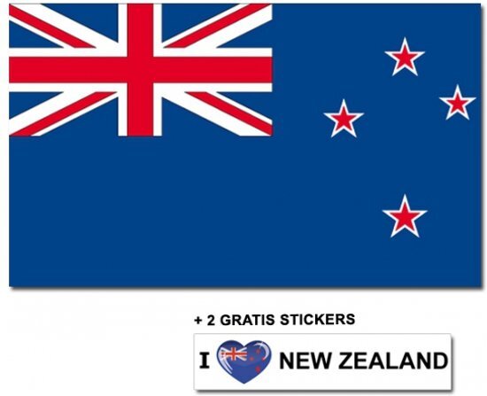 - Nieuw Zeelandse vlag met 2 gratis Nieuw Zeeland stickers