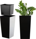 KADAX Bloempot, bloembak van kunststof, plantenbak voor bloemen, binnen en buiten, tuin, balkon, terras, huis, weerbestendig, imitatie rotan (46,5 cm hoog, mat zwart)