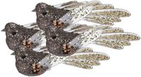 Merkloos Kerstboomversiering Vogel - 4x stuks - 10 cm - Bruin glitter - op clip - ornament