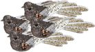 Merkloos Kerstboomversiering Vogel - 4x stuks - 10 cm - Bruin glitter - op clip - ornament
