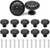 Merkloos / Sans marque Thuisbesteld B.V. Vintage Ronde Lade Knoppen - Antieke Kast Handgrepen - 12 Stks - Zwart