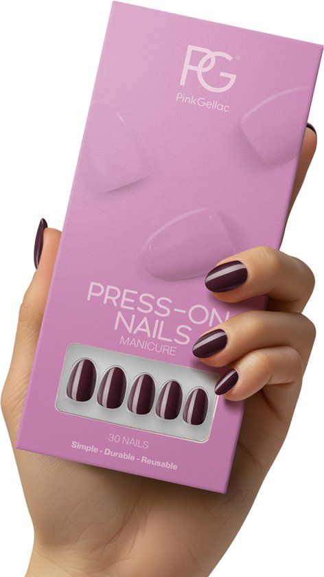 Pink Gellac Press On Nails - 332 Sangria Red - Round Small