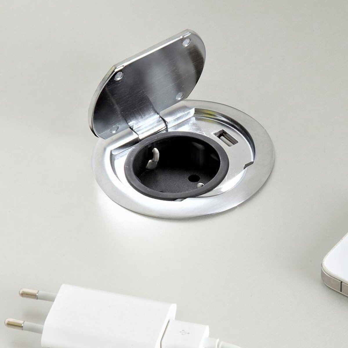 SGN Inbouw stopcontact met deksel en usb lader ST08 RVS