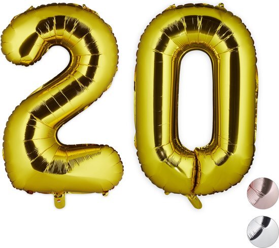 Relaxdays folieballon getal 20 - luchtballon folie ballon - grote XXL cijferballon goud
