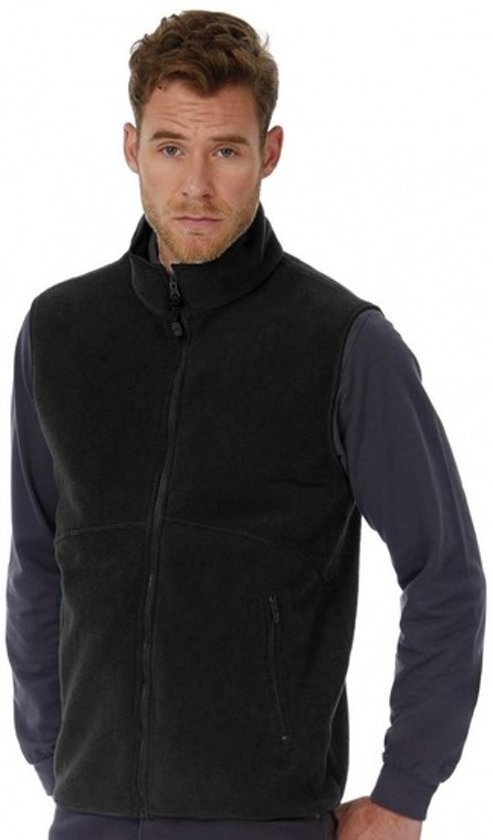 B&C Fleece casual bodywarmer zwart voor heren - Outdoorkleding wandelen/zeilen - Mouwloze vesten 2XL (44/56