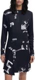 Desigual Printed Long Sleeve Round Neck Dress Wo - Black Dresses