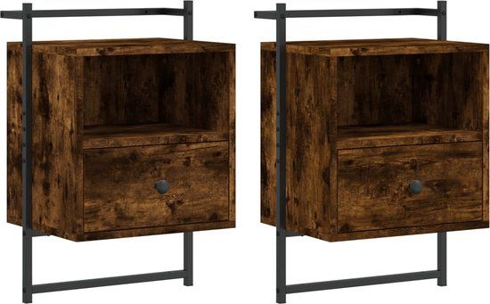 vidaXL Nachtkastjes 2 stuks wandgemonteerd 40x30x61 cm hout gerookt eiken