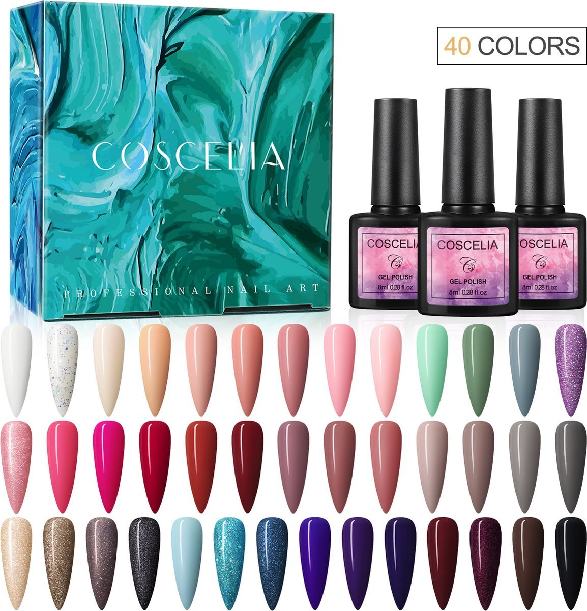 Coscelia Professional 40 kleuren gellak - Gellak - Gellakset - Nagelset - Gelnagels - Nagellak - Gelnagel kit - Manicure set - 40 kleuren gel polish - Nail art