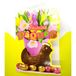 Afie 62-1014-B kaart Vrolijk Pasen in goud glanzend met gele enveloppen – chocolade kippeneieren bloemen tulpen halslijn party lente