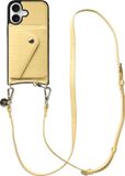 AVY Leren Hoesje geschikt voor Apple iPhone 17 | Met Koord en Kaarthouder | Compatibel met MagSafe | Leather Case met Crossbody Koord & Wallet | Long Leather | Croco Geel
