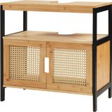 en.casa Wastafelonderkast Tervola 60x60x35 cm zwart naturel en rotan look