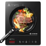 Aobosi Inductiekookplaat, 1 plaat, inductiekookplaat met boosterfunctie, 20 vermogensniveaus en temperatuurniveaus, compact formaat, 2000 W draagbare inductiekookplaat, 10 uur timer, zwart