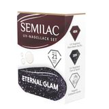 Semilac UV Nagellakset Eternal Glam – 2 gel nagellak kleuren donkerblauw & kastanjebruin 404 Black Beans Muffin + 399 Dark & Spark + aardbei-vanille nagelolie