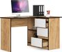 BDW Craft eiken hoekbureau / wit rechts, 3 laden rechts en 2 planken