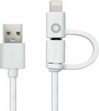 Muvit 2 in 1 Lightning en Micro-USB veer-oplaad- en synchronisatiekabel 1m Wit