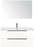 BES LED Seville Badmeubelset 100 cm - Wit Hoogglans Edge Greep - Wastafel Enjoy met Spiegel
