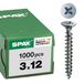 SPAX Universele schroef, 3 x 12 mm, 1000 stuks, Voldraad, Verzonken kop, Kruiskop Z1, S-punt, WIROX