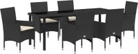 vidaXL Tuin Eettafel Set Zwart Poly Rattan
